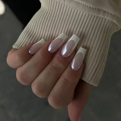 24Pcs French Tip  Press on Nails Short Coffin False Nails Simple Wearable Fake Nails Frosted Full Cover Press on Nail Tips Art