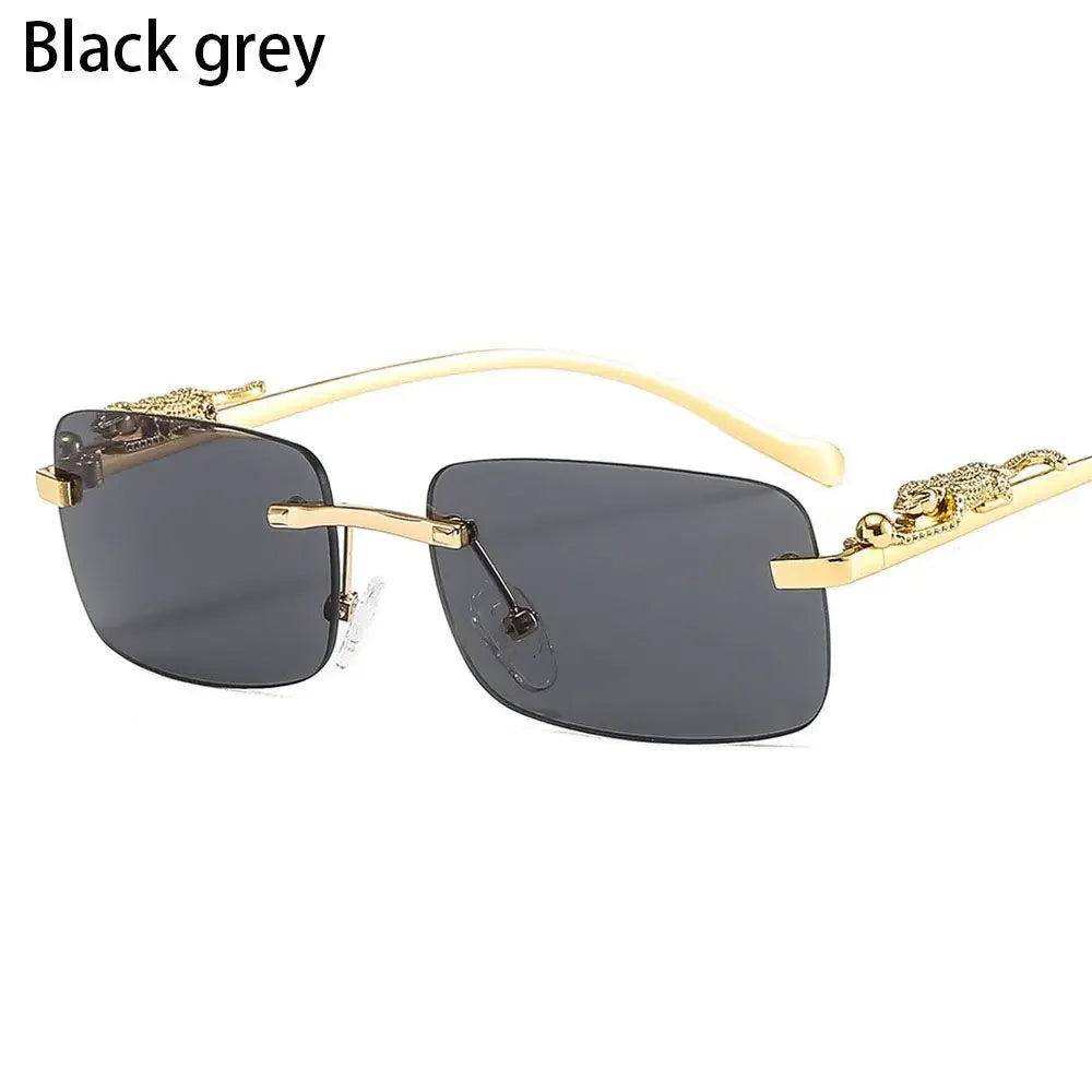 Square Rimless Sunglasses Women Men Cut Edge Golden Leopard Small Frame Sun Glasses Designer Retro Shade Eyewear UV400 oculos