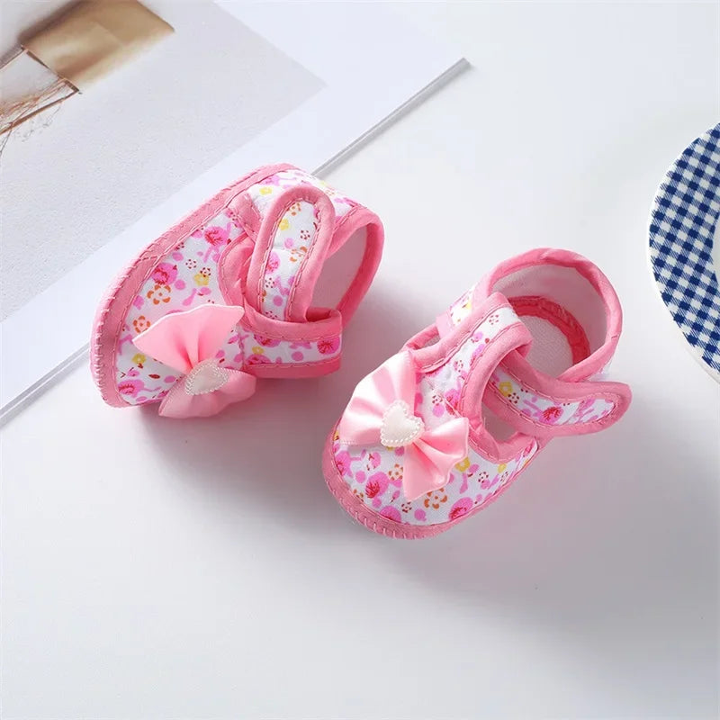 0-18months Baby Girls Flat Shoes Soft Sole Bowknot Flower Print Non-Slip