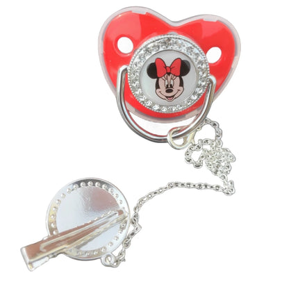Red shiny baby silicone pacifier Weaning Comfort Nipple Soothing Silver chain pacifier clip Baby cartoon 3D printed hat gift