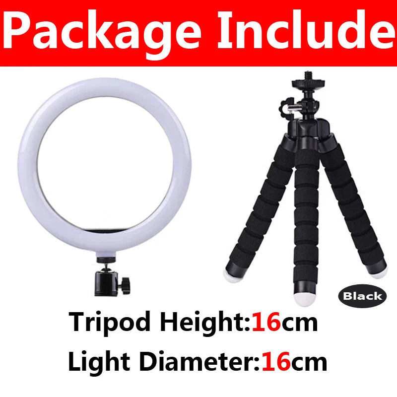 10 inch LED Ring Light with Mini Tripod 26cm LED Round Photography Fill Light Remote Dimmable for Tiktok YouTube Live Video Lamp