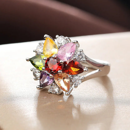 Fashion Vintage Delicate Floral Ruby Rings for Female