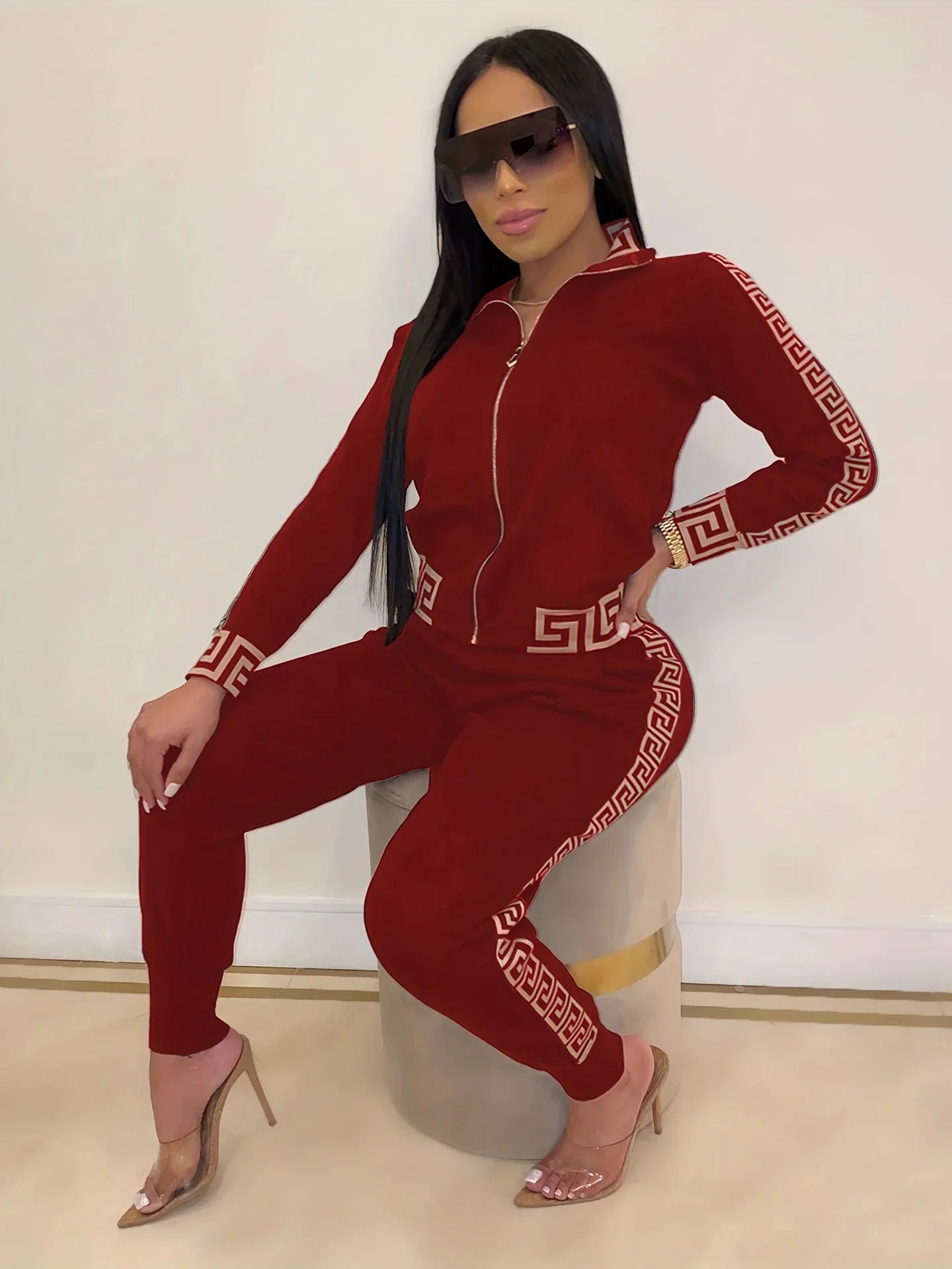 New Style Leisure Printing Stitching Two-piece Suit