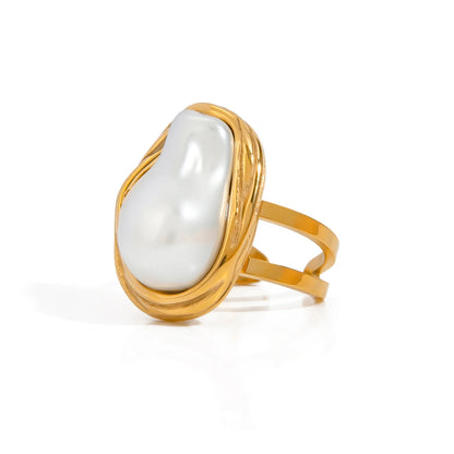Imitation Pearl Stainless Steel Gold Color Ring for Women Engagement Party