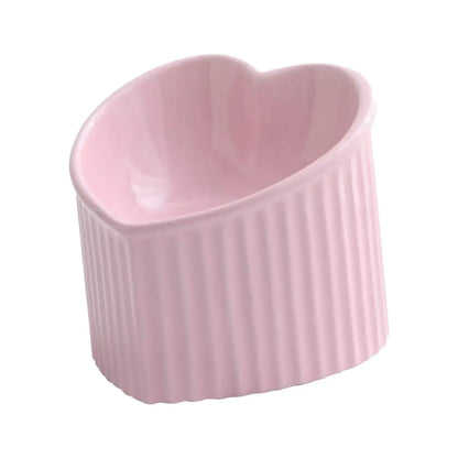 Ceramic Tilted Elevated Cat Bowl Heart Shape Anti Slip Cute for Cats Kitten Small Dogs Functional Width 14cm Handmade Pet Feeder