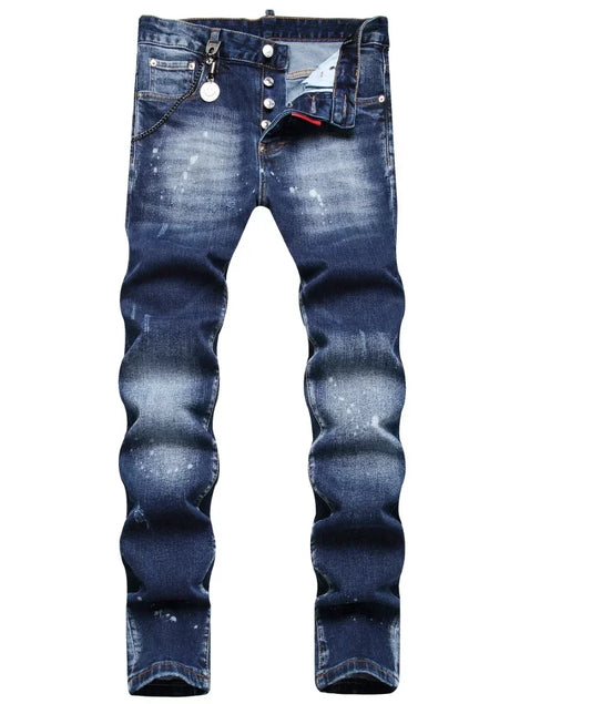 New Men's Ripped Jeans Luxury Men Skinny Jeans Light Blue Holes Pants Quality Male Stretch Slim Fashion Trousers Y2k Mens Jeans