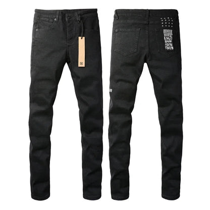 Fall 2024 New KSUBI Jeans American High Street Basics Made Old Patch Stretch Pants Men's Hip Hop Ripped Skinny Low-rise Jeans