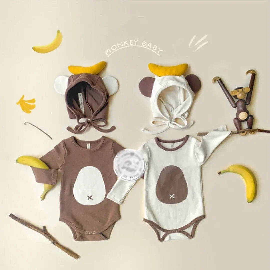 9407 Baby One-piece Clothes Autumn Monkey With Banana Bodysuit Pure Cotton Newborn Climbing Clothes Baby Boy Girl Onesies