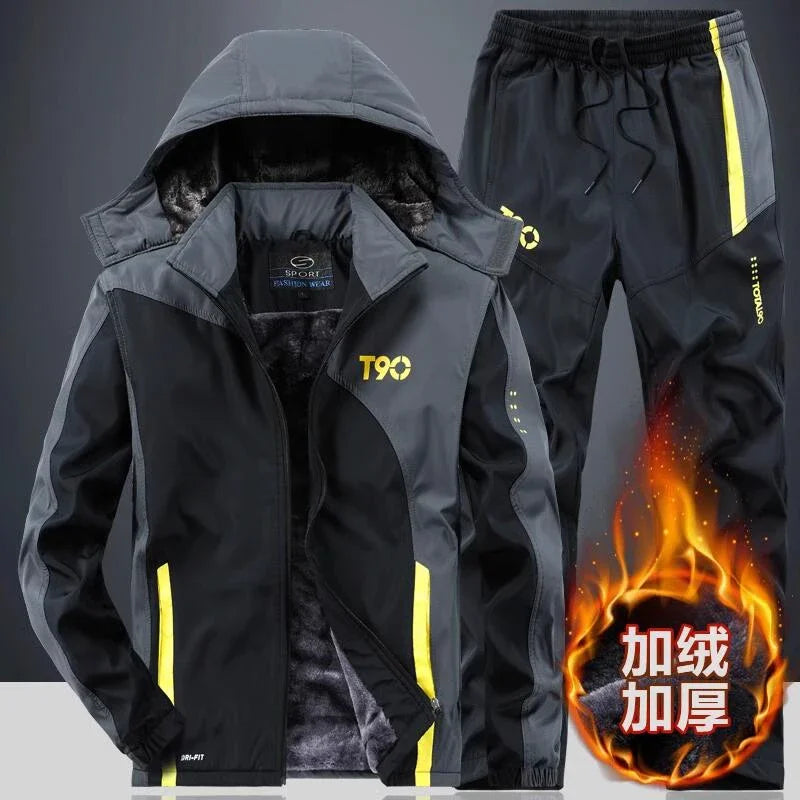 Autumn Winter Tracksuit Men Sets Sportswear Thick Warm Plus Velvet Sport Suit Hoodies+Sweatpants Men Brand Clothing Sweat Suit