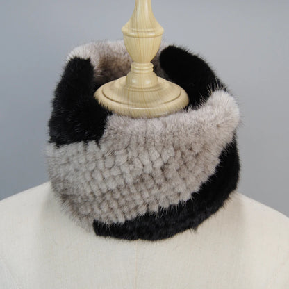 2025 New Women Winter Real Mink Fur Scarves headbands Good Elastic Knitted Natural Mink Fur Scarf Thick Warm Lady Fur Ring Shawl