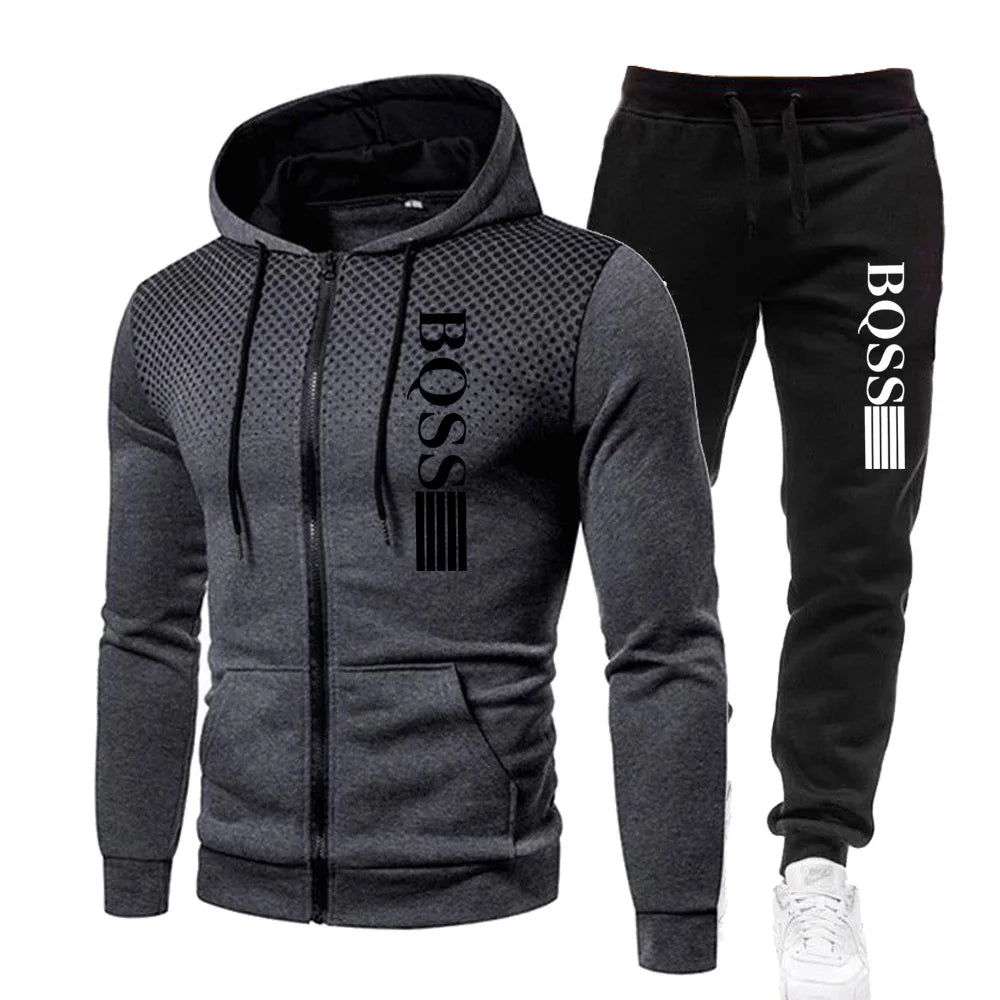 Men Clothing Spotted Sweatshirt Suit Hoodie and Pants Suit Mens Fashion Suits Men's Winter Clothes New Two Piece Set