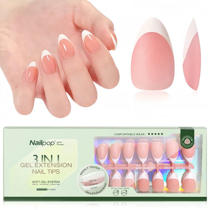 NAILPOP 150PCS Short Coffin Press on Nails 3 in 1 Coat Soft Gel Nail Tips French Tip Press on Nails 15 Sizes of Nail Art DIY