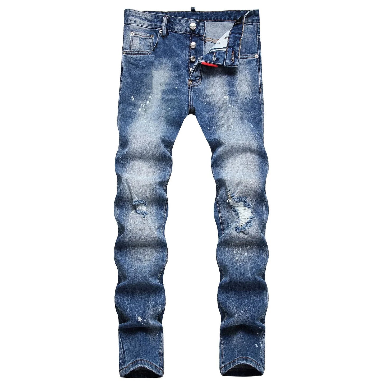 New Men's Ripped Jeans Luxury Men Skinny Jeans Light Blue Holes Pants Quality Male Stretch Slim Fashion Trousers Y2k Mens Jeans