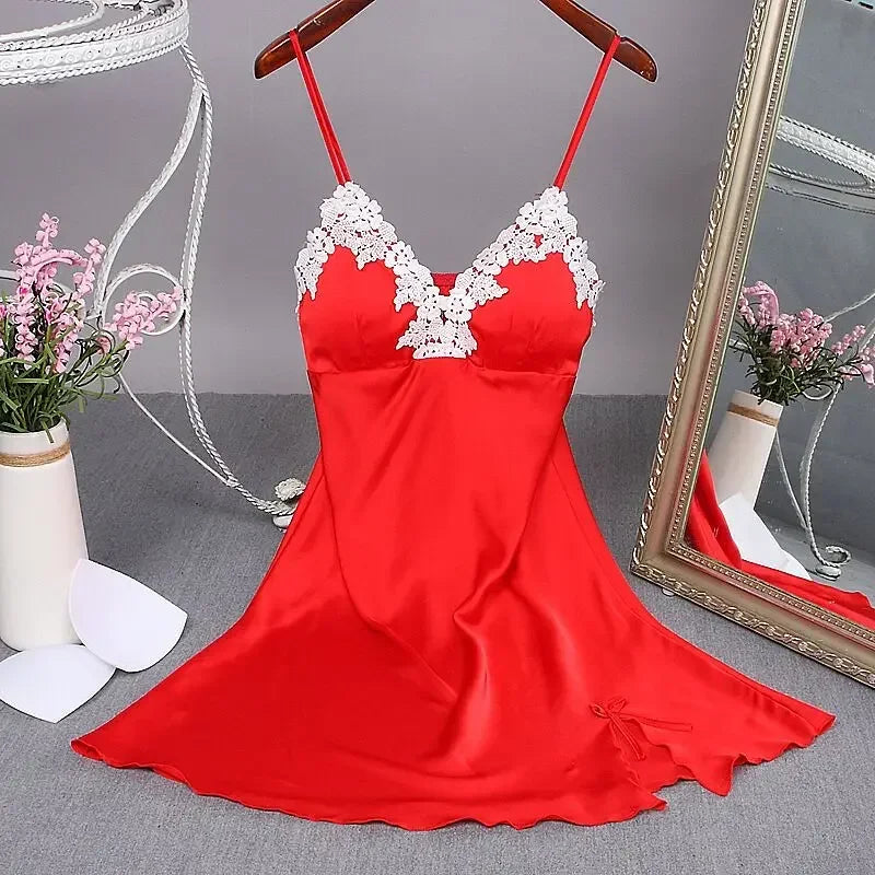 Sexy Red Women Mini Robe Nightwear Nightdress Nighty Nightgown Suspender Skirt Sleepwear Rayon Sleeveless For Female