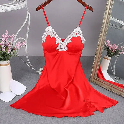 Sexy Red Women Mini Robe Nightwear Nightdress Nighty Nightgown Suspender Skirt Sleepwear Rayon Sleeveless For Female