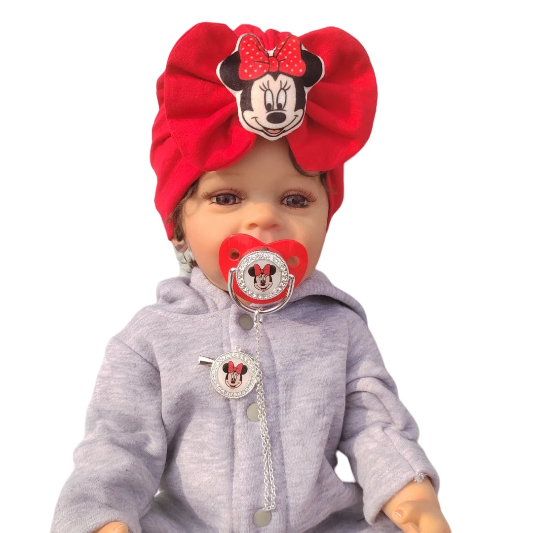Red shiny baby silicone pacifier Weaning Comfort Nipple Soothing Silver chain pacifier clip Baby cartoon 3D printed hat gift