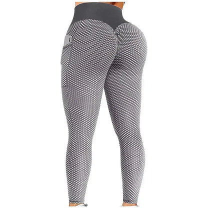 Women's Casual Fitness Trousers High Waist Pocket Leggings Scrunch Butt Workout Tights Push Up Yoga Gym Leggings S-3XL