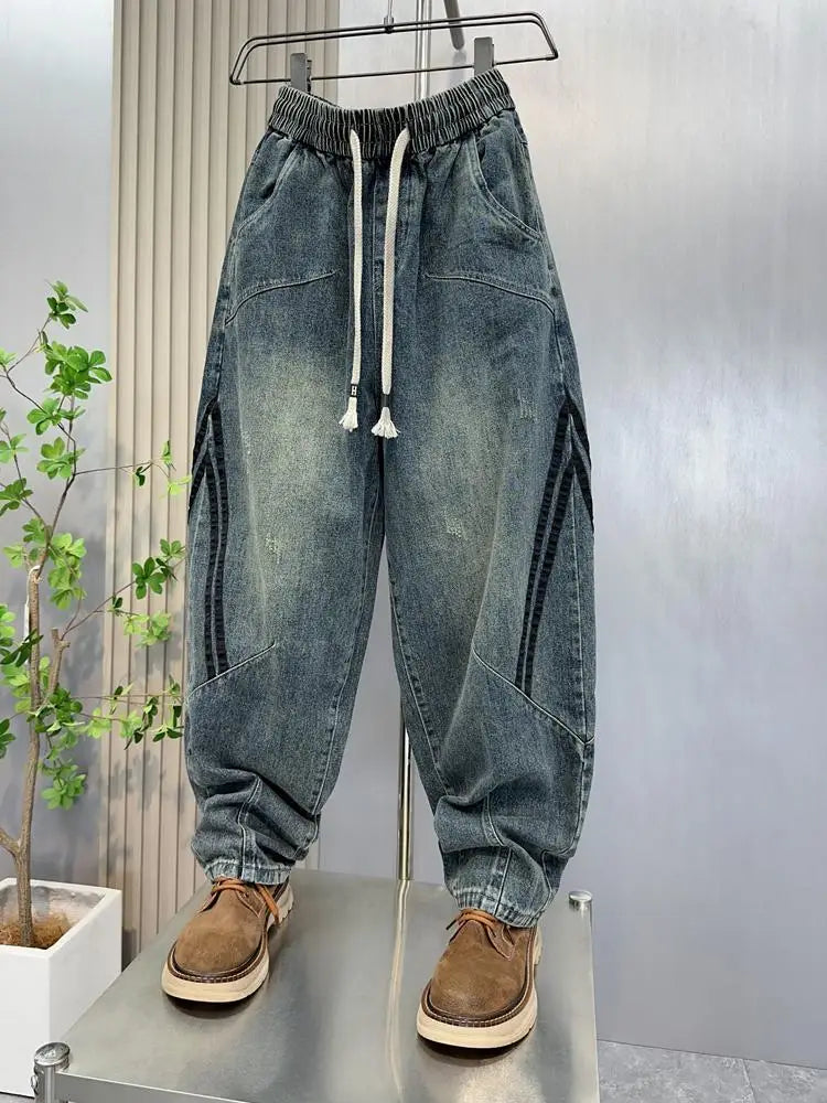 Fashion Loose Hip Hop Striped Jeans American Retro Jeans High Quality Luxury Brand Men Clothing