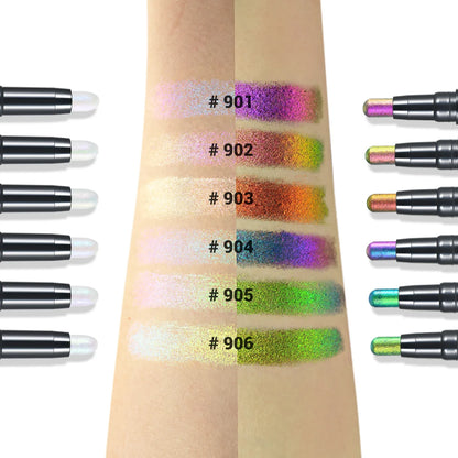 CHARMACY 2 In 1 Multichrome Eyeshadow Sticks High Pigmented Glitter Eyeshadow Waterproof Eye Shadow Pen Metallic Makeup 6 Color