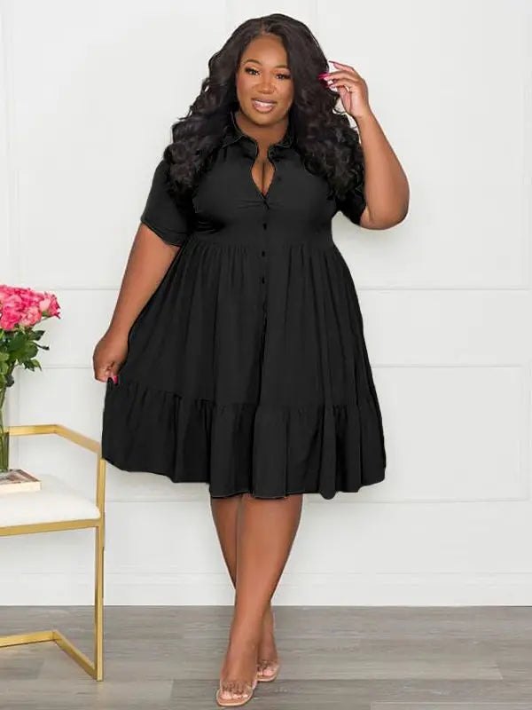 Wmstar Plus Size Summer Dresses Women's Clothing Solid Elegant Casual Cute Ball Gown Shirts Mini Dress Wholesale Dropshipping