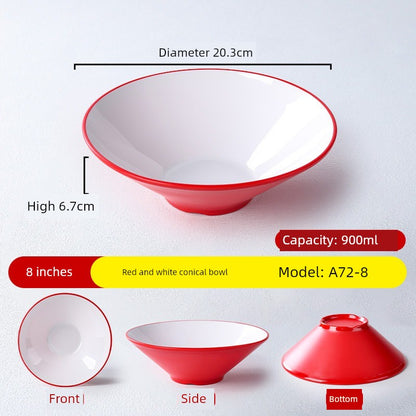 Melamine Rain-Hat Shaped Bowl Commercial Ramen Bowl River Snail Rice Noodle Bowl Noodle Restaurant Dedicated Noodles with Soy Sauce Wonton Pig's Knuckle Rice Spicy Hot Large Bowl