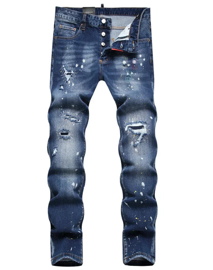 New Men's Ripped Jeans Luxury Men Skinny Jeans Light Blue Holes Pants Quality Male Stretch Slim Fashion Trousers Y2k Mens Jeans