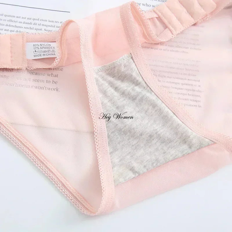 Transparent Mesh Panties for Women Adjustable Side Buckle Cotton Crotch Low Waist Seamless Briefs Sexy Underpants Lingerie