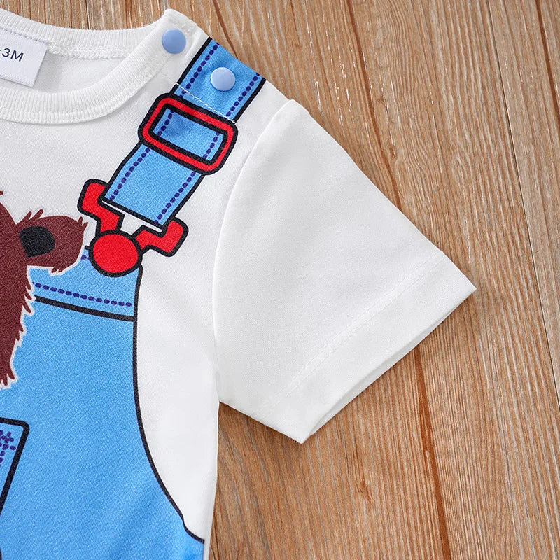 Baby Clothes Cute Cartoon Bear Fake Shoulder Strap Comfortable And Soft 0-18 Boys And Girls Summer Short Sleeved Baby Jumpsuit