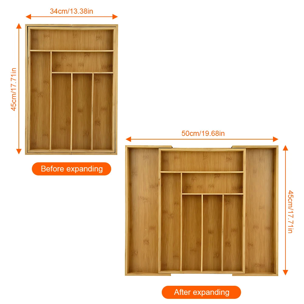 Multifunctional Expandable Kitchen Drawer Organizer for Utensils Cutlery Flatware Bamboo Silverware Drawer Organizer Tray