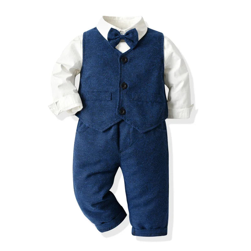 Gentleman Outfits Autumn Childrens Sets Christmas Baby Boys Business Suit Shirt+Vast+Pants Sets For Boys Formal Party 1 to 6 Age