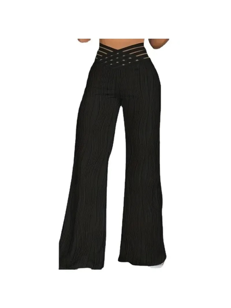 Women's Fashion Plus Size 1XL-5XL Pants Wide-leg Pants Casual Comfortable Pants Solid Color Texture High-waisted Flare Pants