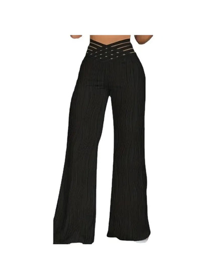 Women's Fashion Plus Size 1XL-5XL Pants Wide-leg Pants Casual Comfortable Pants Solid Color Texture High-waisted Flare Pants