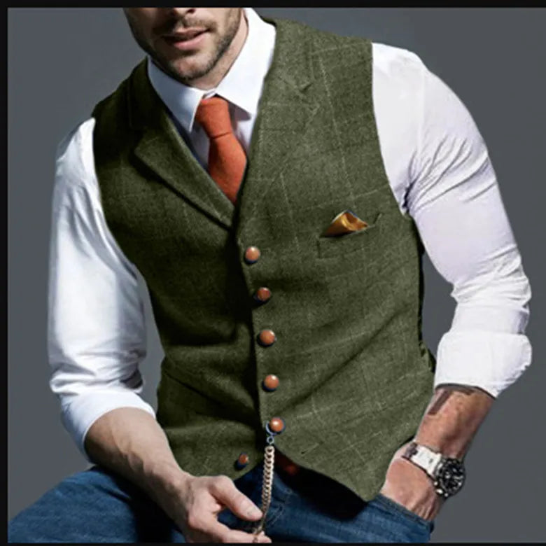 Spring and Autumn Europe and The United States Men's Fashion Plaid Casual Single-breasted Vest Slim-fit Suit Vest, Commuting