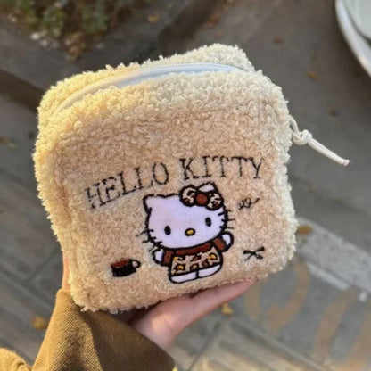 Hello Kitty Plush Coin Purse Miniso Earphone Bag New Cartoon Fashion Versatile Embroidered Wool Style Lipstick Storage Handbag