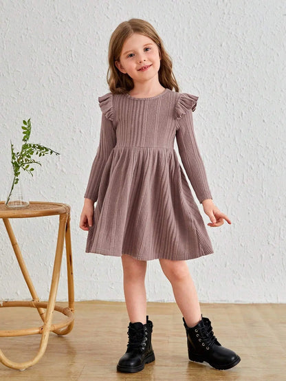 Girls Knit Dress for Autumn Winter Long Sleeve Kids Princess Dress Solid Fashion Baby Girls Casual Fall Clothes 2 to 6Years