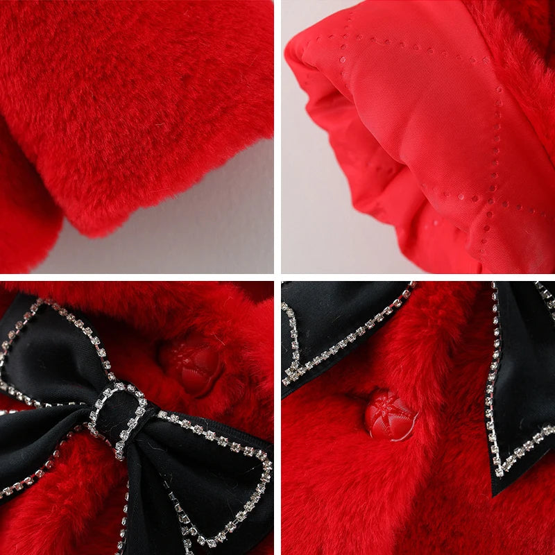 2025 New Winter Jacket For Baby Girl Clothes Fashion Christmas Princess Cloak Autumn Warm Faux Fur Girls Coat Plush Baby Outwear