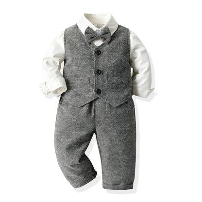 Gentleman Outfits Autumn Childrens Sets Christmas Baby Boys Business Suit Shirt+Vast+Pants Sets For Boys Formal Party 1 to 6 Age