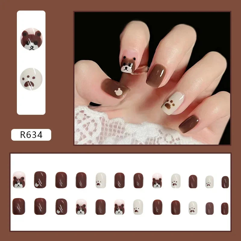 Vintage Camellia Wearable Pink Press on Fake Nails Tips with Glue False Nails Design Butterfly Lovely Girl False Nails