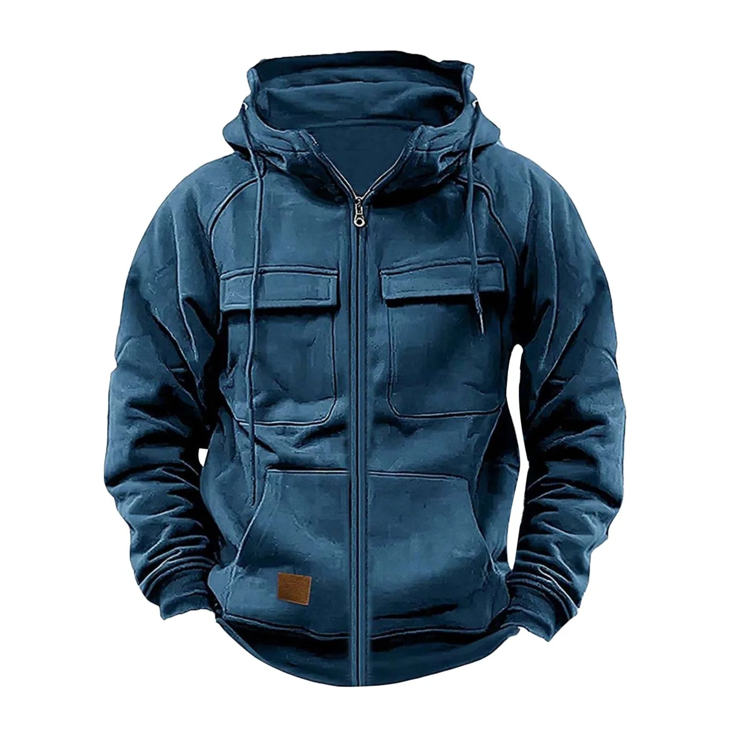 New Autumn Winter Men's Hooded Solid Hoodies Jackets Multi Pockets Male Zipper Sweatshirts Sports Outdoor Casual Hoodie Coat