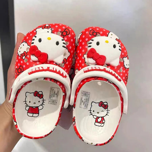 In Stock Miniso Hello Kitty Sanrio Hole Sandals Slippers Sandals Kawaii Eva Anime Home Beach Shoes Summer Slippers For Adult Kid