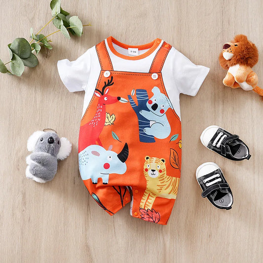 Newborn Baby Girls Summer White Jumpsuit Costume Romper Onesie Boy Short Sleeve Print Clothing Round Neck Lovely Hipster Fashion