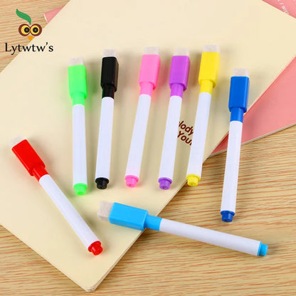 8 Pcs Lytwtw's Whiteboard Pen Creative With Brush Water-based Small Erasable Pen School Office Supplies White Board Marker