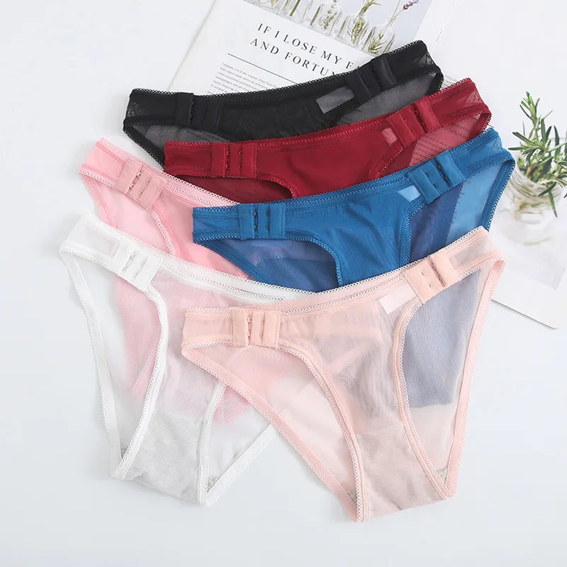 Transparent Mesh Lady Panties Side Buckle Adjustment Women's Unerpants Sexy Low Waist Knicker Seamless Female Briefs