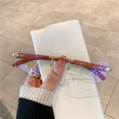 Rimless Wooden Pattern Sunglasses