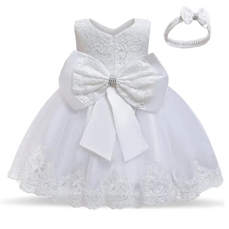 Baby Girl Baptism Dresses Toddler White Lace Flower Tulle Christening