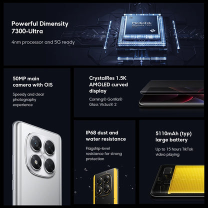 World Premiere POCO X7 Global Version Smartphone Dimensity 7300-Ultra 6.67" 1.5K AMOLED Curved Display 45W Turbo Charging NFC