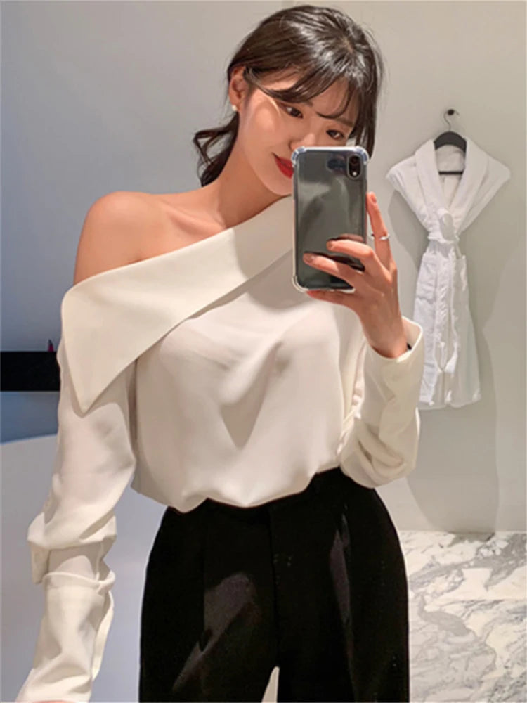 Lady One Shoulder Sexy Wild Cold Blouses Top