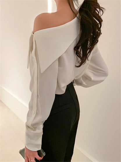 Lady One Shoulder Sexy Wild Cold Blouses Top